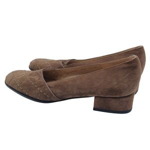 Salvatore Ferragamo Pumps Womens 9.5 A Brown Good Quilted Suede Block Heel